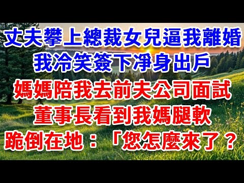 丈夫攀上總裁女兒逼我離婚,我冷笑簽下凈身出戶,媽媽陪我去前夫公司面試,董事長看到我媽腿軟跪倒在地:「您怎麼來了?」#詩涵講故事#為人處世#生活經驗#情感故事#晚年哲理#說故事#完結文#原創故事