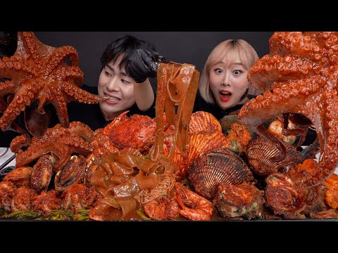 SUB)ASMR MUKBANG 레전드컴백!🔥핵매운🐙🦀해산물먹방3탄!🦐🦑문어+대왕키조개+꽃게+낙지+블랙타이거새우+전복.각종해물,미나리까지!SpicySeafoodEatingshow!
