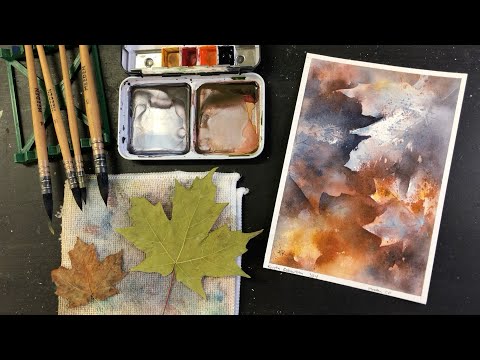 WATERCOLOR leaf stamping & negative painting tutorial - 334