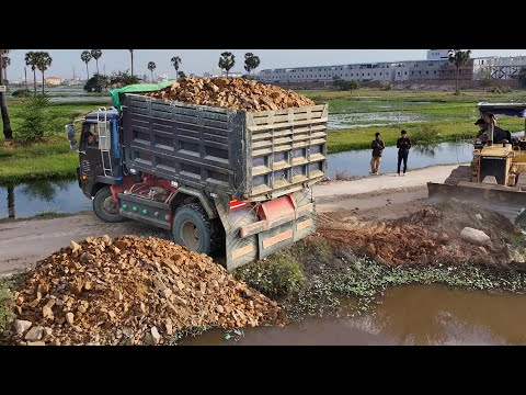 Nicely first process!! Massive size filling land by great teamwork NISSAN truck & KOMATSU dozer