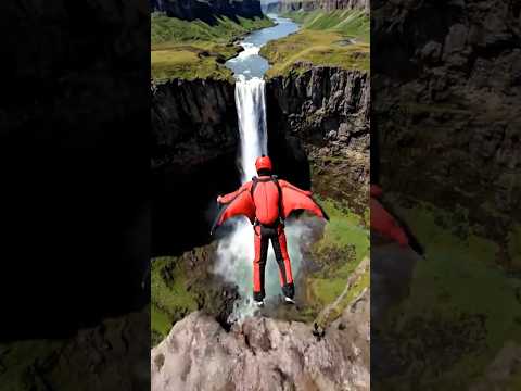 Jumping Over 1000ft Waterfall Epic Drone View #shorts #adventure #foryou #jump