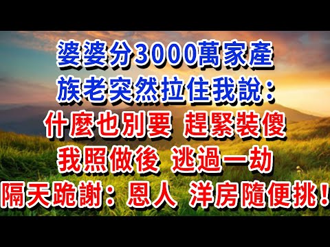 婆婆分3000萬家產,族老突然拉住我說:什麼也別要,趕緊裝傻!我照做後 逃過一劫,隔天跪謝:恩人我家洋房隨便挑!#書婷講故事 #為人處世#生活經驗#情感故事#晚年哲理#說故事#完結文