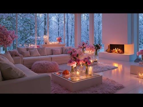 โ๏ธ๐ธ 4 HOURS Winter Piano with Flowers | Fireplace & Candle Glow | Snowy Night for Deep Sleep, Focus