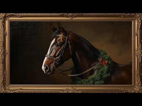 Moody Equestrian Christmas Horse in Gold Frame | Old Money Holiday TV Art Screensaver @99for1TVart