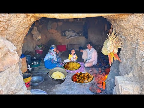 Traditional Iranian Nomadic Recipe: Cooking saffron Chicken with Beans Rice & Fresh Vegetables!