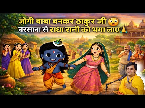जोगी बाबा बनकर ठाकुरजी श्री राधा रानी को भगा लाये ! 💫😂@BhaktiPath #animation #cartoon #radhekrishna