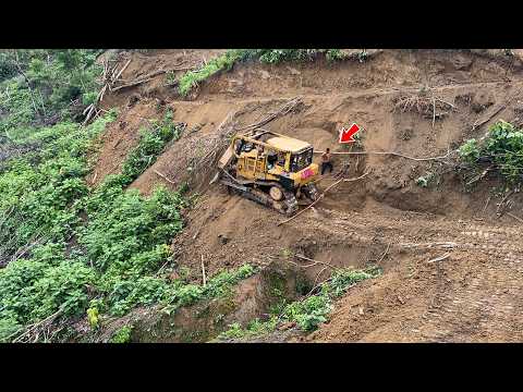 Almost! CAT D6R XL Bulldozer Cutting a Mountain Cliff and Almost Operator Stuck