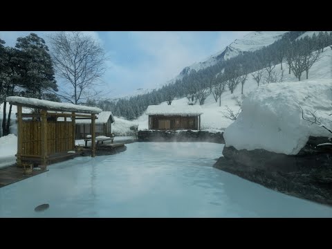 Winter Mountain Hot spring Ambience | White Noise, Water, Bird Sounds