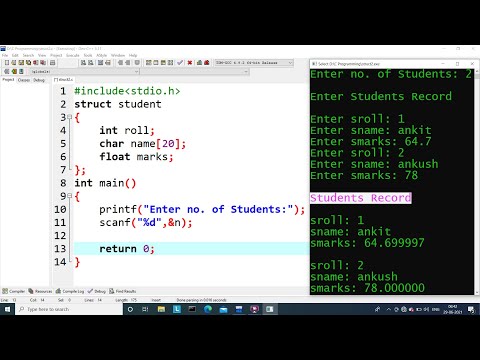 c program to store five students record using structure | learn coding