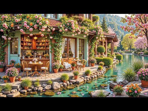 Romantic Spring Café Ambience 🌸 Smooth Jazz Music for Valentine’s Day 💝 Cozy February Ambience
