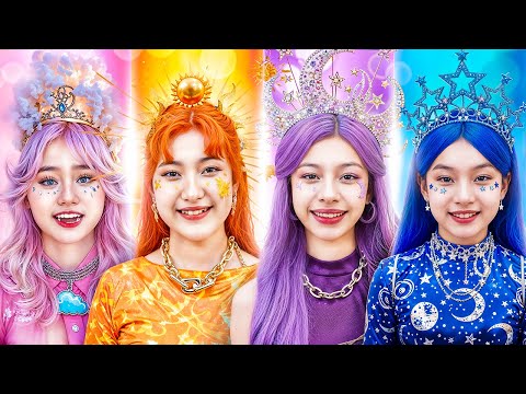 Sun Girl Vs Moon Vs Star Vs Cloud In One Color Challenge! Who Will Win?