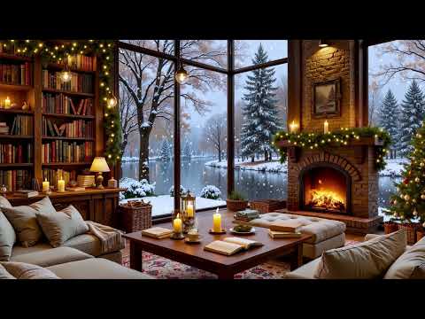 Soft Jazz in a Christmas Coffee Shop 🎄 Warm Piano & Fireplace Ambience for Study & Focus