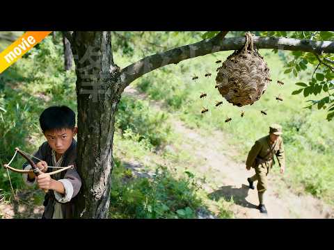 A child uses a slingshot to unleash a swarm of bees, triggering a "Bee Bomb" to wipe out the spies!