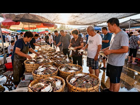 中国天津超大早市与超级热闹的海鲜市场,20种美味街头早餐,便宜肥美的螃蟹与大虾,一定不能错过!