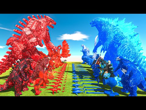 Team Red + Mechagodzilla vs Thermo Godzilla + Team Blue - Animal Revolt Battle Simulator