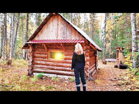 Woman Alone in a Log Cabin with a Sauna