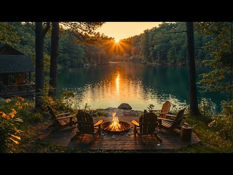 Ultimate Cozy Ambience | Lakeside Campfire & Spring Birdsong for Relaxation & Sleep | Scenery 🏕🔥🐦