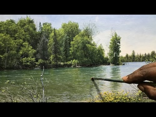 Painting a Realistic River With Acrylic. Time Lapse /64