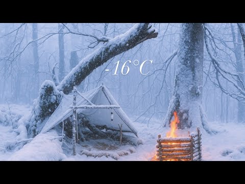 Extreme Winter Survival in Rain and Snow | Solo Bushcraft in the Wild Forest at -16°C with Fire