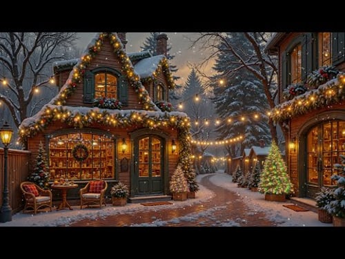 Relaxing Christmas Jazz 2026 At Street Cafe - Outdoor Coffee Shop Ambience With Gentle Snowfall