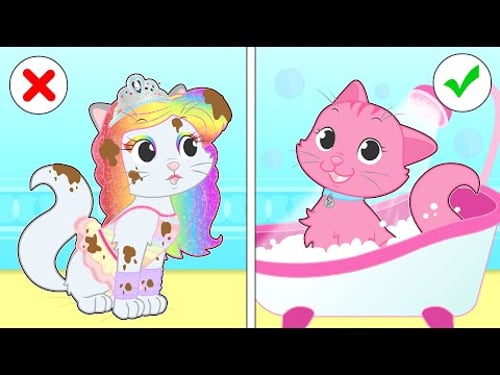 BABY PETS ๐๐ซง๐ Kira takes a Colored Bubble Bath