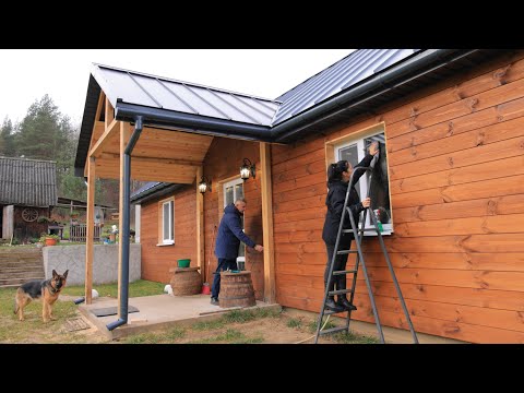 Family life in a remote village. Preparing for winter. Village meat pie