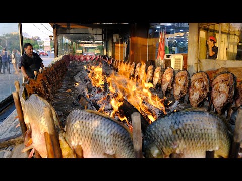 Amazing Process of Grilling Carp Fish Around a Wood Fire | Iraqi Masgouf | Erbil Street Food