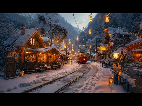🎄 Relaxing Holiday Jazz at Snowy Mountain Village | Cozy Tram Coffee Shop & Peaceful Christmas Vibes