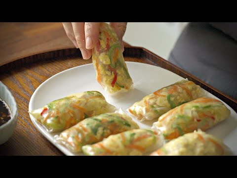 Roll cabbage and tofu in rice paper‼️ It's healthy and delicious.😋