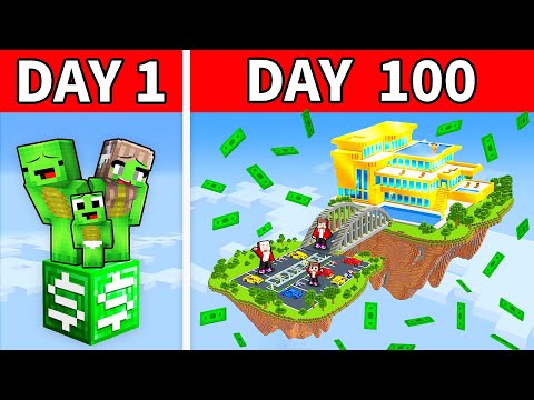 Mikey Family and JJ Family Stranded 100 Days on ONE MILLIONAIRE BLOCK in Minecraft! (Maizen)