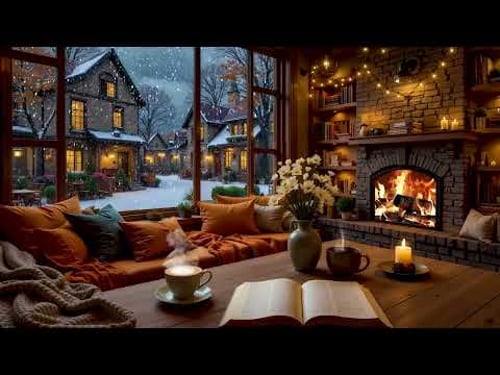 Cozy Snowy Café Nights ☕ Fireplace Sounds, Soft Jazz Piano Music & Warm Coffee Atmosphere for Study