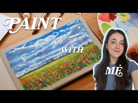 how to paint an easy gouache landscape with 3 colors ♥️ beginner friendly tutorial