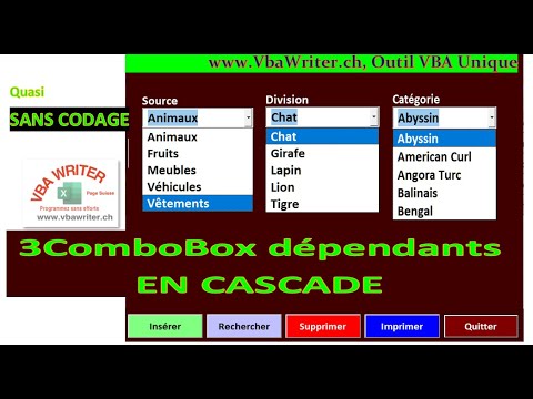 VBA 3 ComboBox en Cascades Dépendants, dans Formulaire, Quasi SANS Codage_47. www.VbaWriter.ch