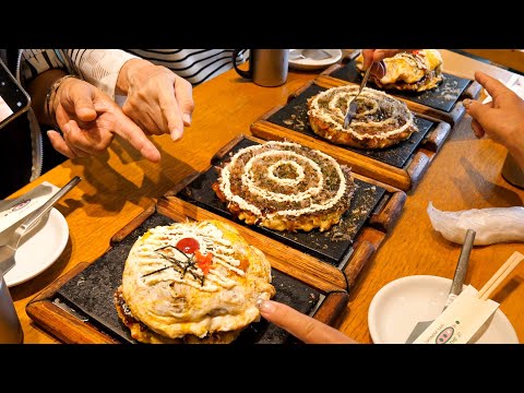 Best Okonomiyaki in Osaka! Generous portion! Making the okonomiyaki in a flash!