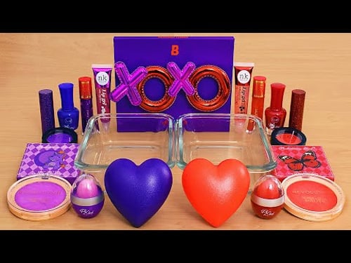 Purple vs Red - Mixing Makeup Eyeshadow Into Slime ASMR for Valentines Day