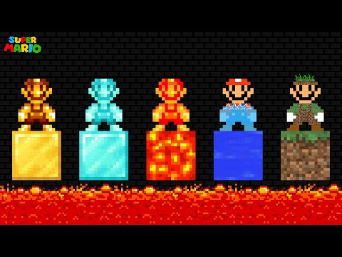Mario Diamond vs Mario Gold vs Mario Lava vs Mario Water vs Mario Earth Race Maze Mayhem