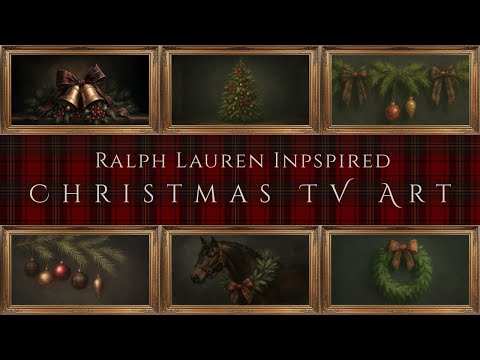Ralph Lauren Inspired Christmas TV Art Screensaver | Gold Picture Frame Moody Winter Holiday Art- 4K