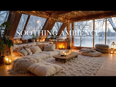 Relaxing Winter Jazz ❄️ Cozy Lakeside Cabin at Dusk | Smooth Jazz for Calm & Focus