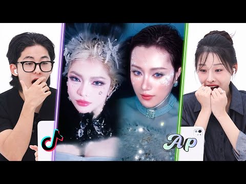 she comes out of the water, she becomes a beauty? Koreans' reaction TikTok water makeup challenge