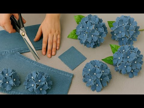 Turn old jeans into hydrangeas_ Recycling idea - real handicrafts