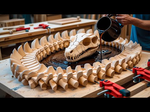 You Won’t Believe This! DIY Coffee Table with Snake Fossil Carving and Gorgeous Epoxy Art