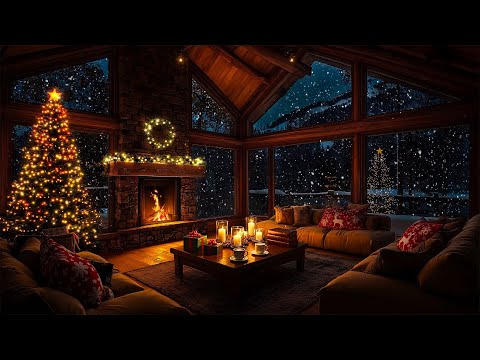 Soothing Christmas Ambience 🎄 Relaxing Jazz Music in Cozy Cabin with Warm Fireplace Sounds for Sleep