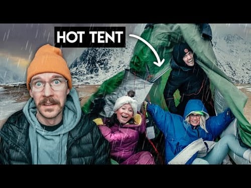 We Tried HOT TENT Winter Camping with @KaraandNate (In a STORM)