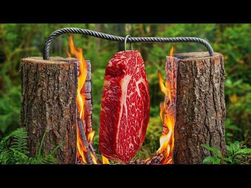 Wild Honey Dry-Aged Steak Cooked in a Split-Log Fire