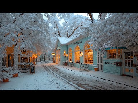 Morning Jazz Vibes ❄️ Snowy Coffee Shop at a Quiet Winter Town | Warm Jazz Playlist for Rest & Relax