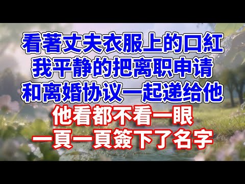 看著丈夫衣服上的口紅,我平靜的把離職申請,和離婚協議一起遞給他,他看都不看一眼,一頁一頁簽下名字#完結 #情感故事 #一口氣看完 #為人處世