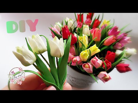 В ожидании ВЕСНЫ 🌱🌷☀️Букетики ТЮЛЬПАНОВ ИЗ фоамирана 🎁ИДЕИ Подарков на 8 Марта.