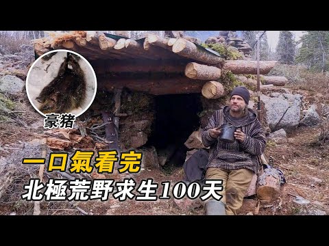 一口氣看完北極荒野求生,狩獵800斤麝牛,刺網每天一條10斤鱒魚,設陷阱抓野兔狩獵豪豬,堅持100天獲得100萬美元!紀錄片