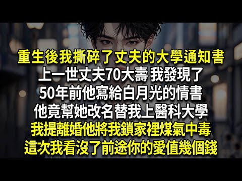 重生後我撕碎了丈夫的大學通知書,上一世丈夫70大壽 我發現了,50年前他寫給白月光的情書,他竟幫她改名替我上醫科大學,我提離婚他將我鎖家裡煤氣中毒,這次我看沒了前途你的愛值幾個錢