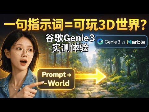 谷歌 Genie 3权限开放!深度测评世界模型:一句提示词生成可探索3D世界、键盘第一人称可操控 | 游戏股为何跟着跳水?| Genie 3 vs Marble